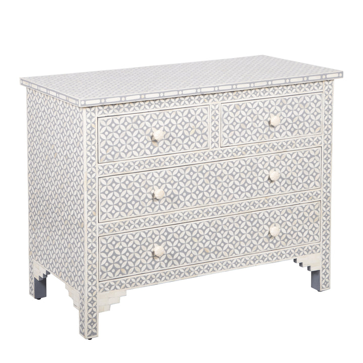 Bone Inlay 4 Drawer Chest of Drawers - Grey Geometric - Abacus and Hunt LLC