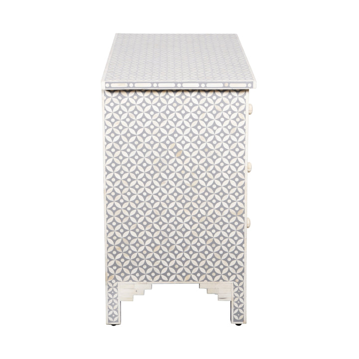 Bone Inlay 4 Drawer Chest of Drawers - Grey Geometric - Abacus and Hunt LLC