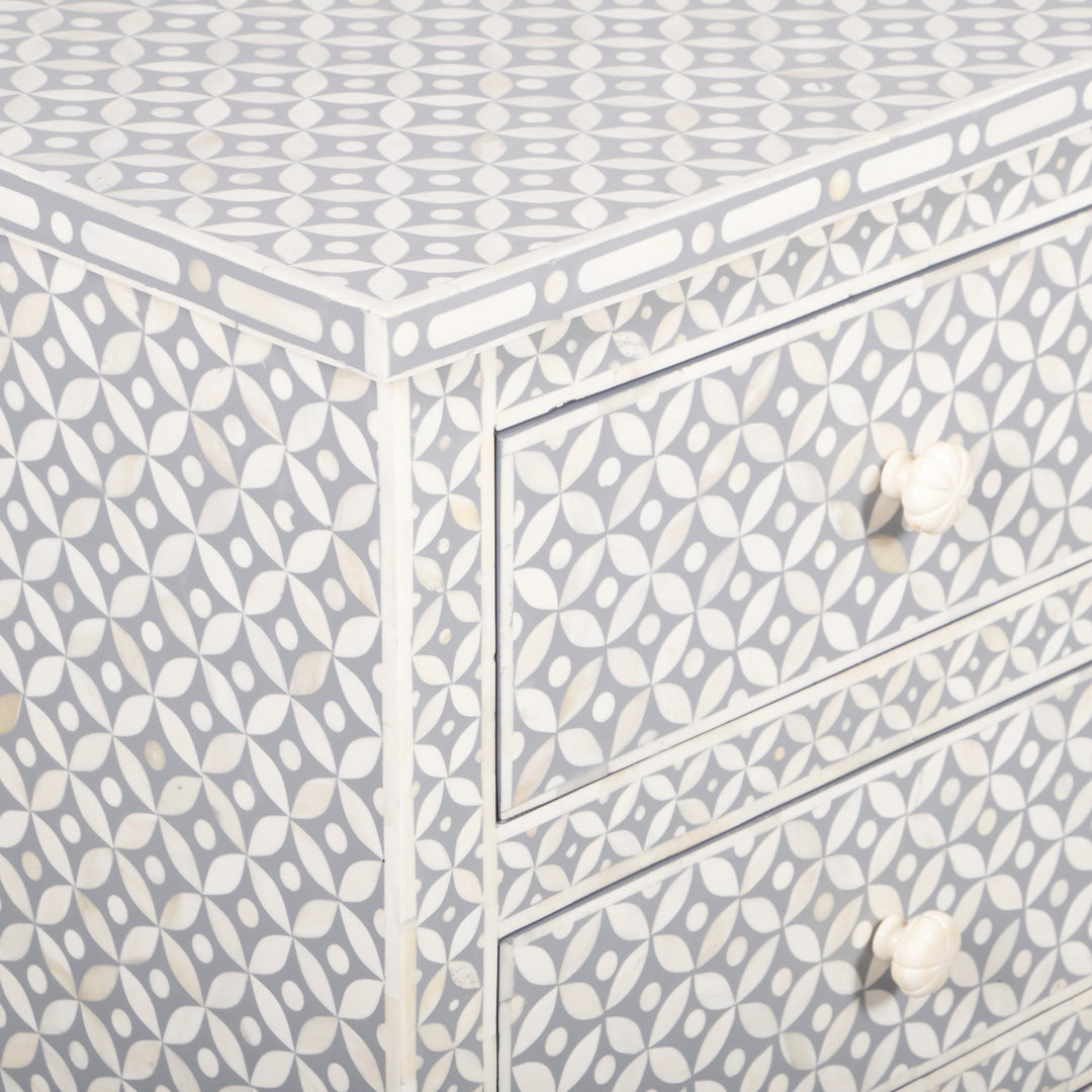 Bone Inlay 4 Drawer Chest of Drawers - Grey Geometric - Abacus and Hunt LLC