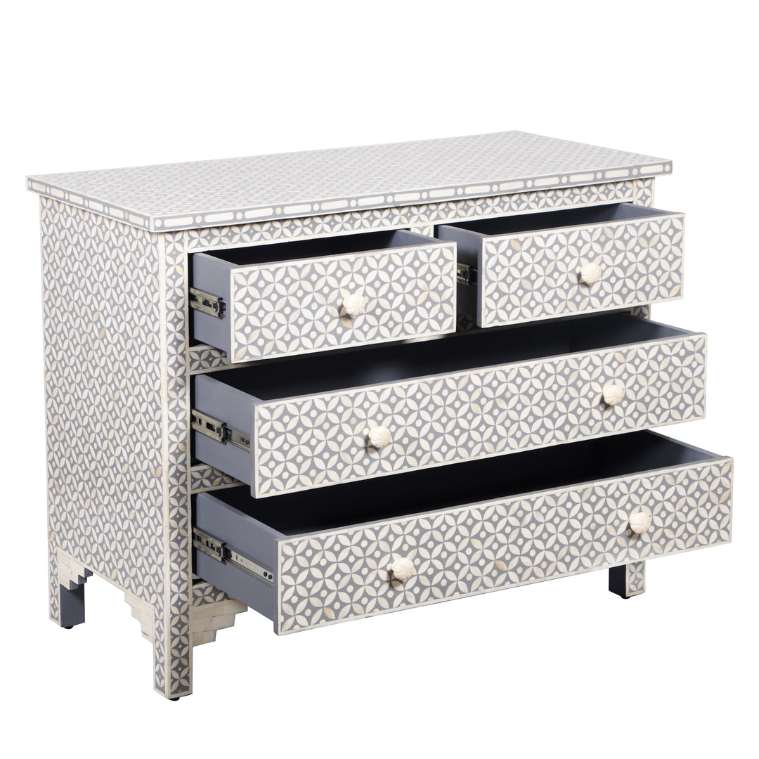 Bone Inlay 4 Drawer Chest of Drawers - Grey Geometric - Abacus and Hunt LLC
