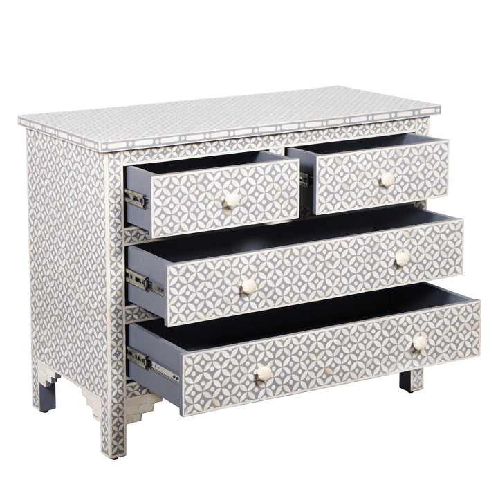 Bone Inlay 4 Drawer Chest of Drawers - Grey Geometric - Abacus and Hunt LLC