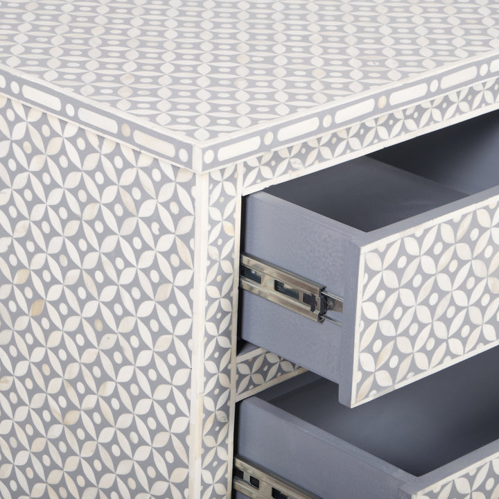 Bone Inlay 4 Drawer Chest of Drawers - Grey Geometric - Abacus and Hunt LLC