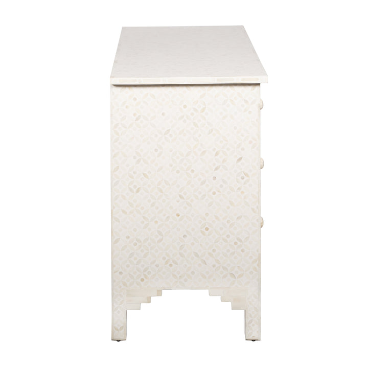 Bone Inlay 4 Drawer Chest of Drawers - White Geometric - Abacus and Hunt LLC