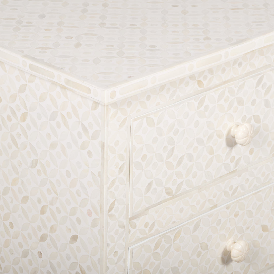 Bone Inlay 4 Drawer Chest of Drawers - White Geometric - Abacus and Hunt LLC