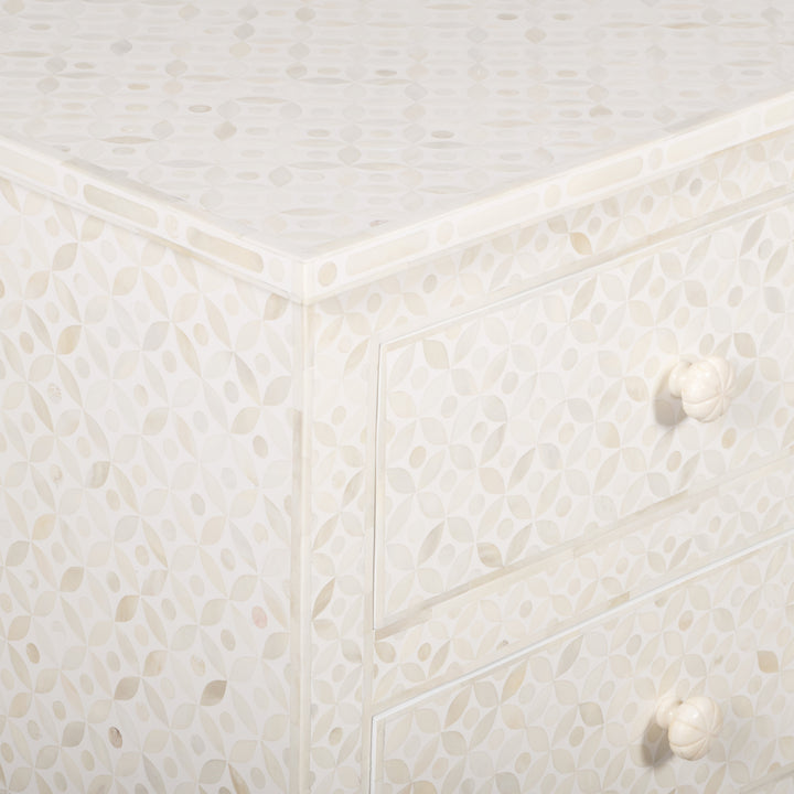 Bone Inlay 4 Drawer Chest of Drawers - White Geometric - Abacus and Hunt LLC