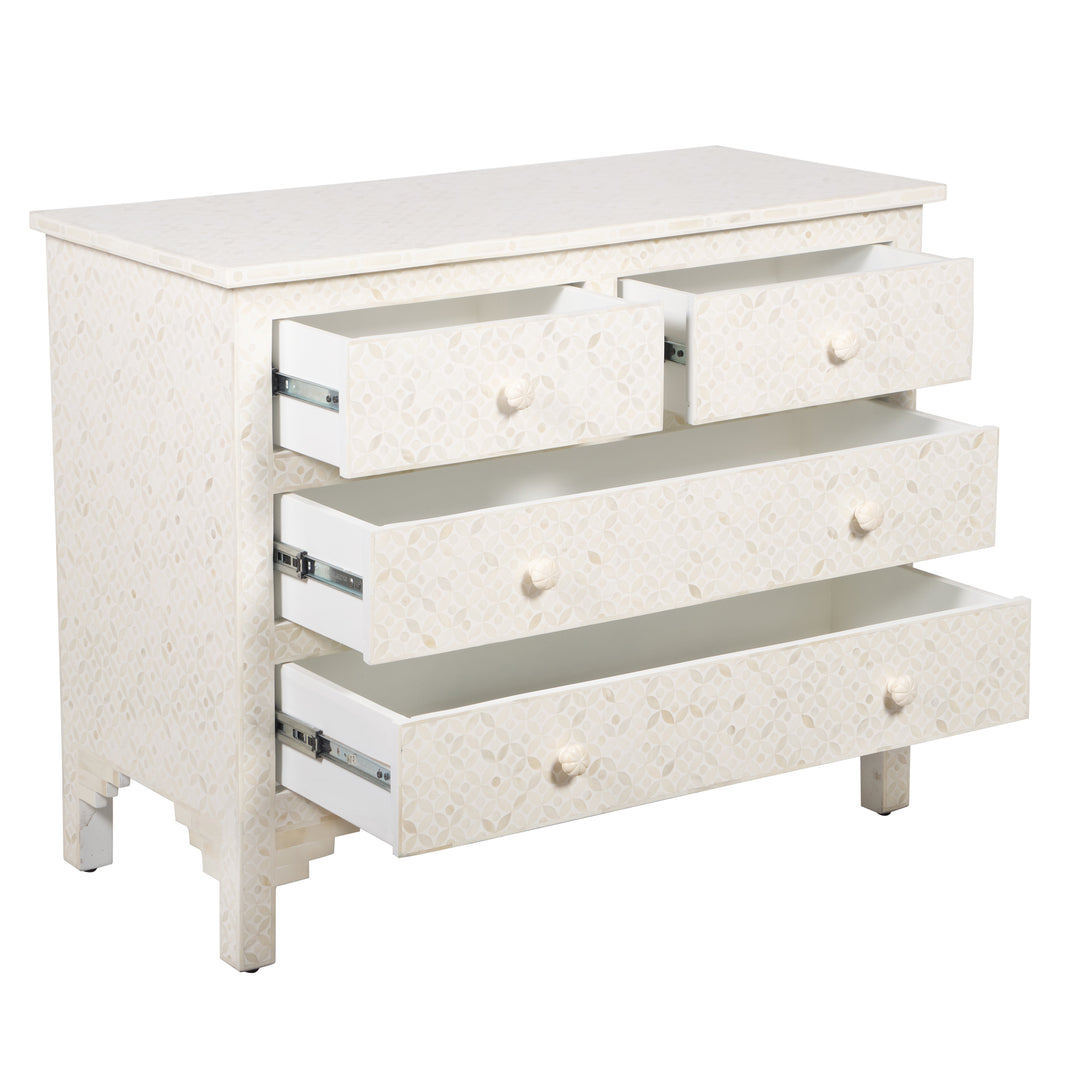 Bone Inlay 4 Drawer Chest of Drawers - White Geometric - Abacus and Hunt LLC