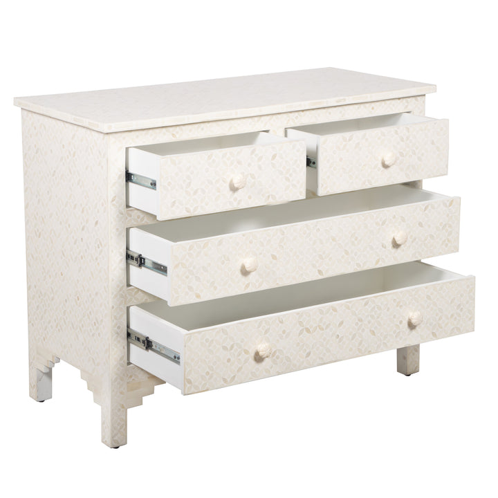 Bone Inlay 4 Drawer Chest of Drawers - White Geometric - Abacus and Hunt LLC