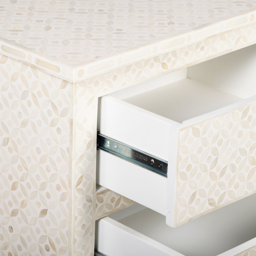 Bone Inlay 4 Drawer Chest of Drawers - White Geometric - Abacus and Hunt LLC