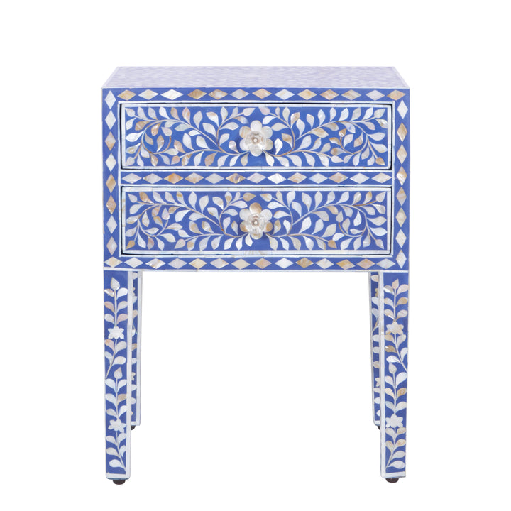 Mother of Pearl Inlay Bedside Table - Indigo Blue - Abacus and Hunt LLC