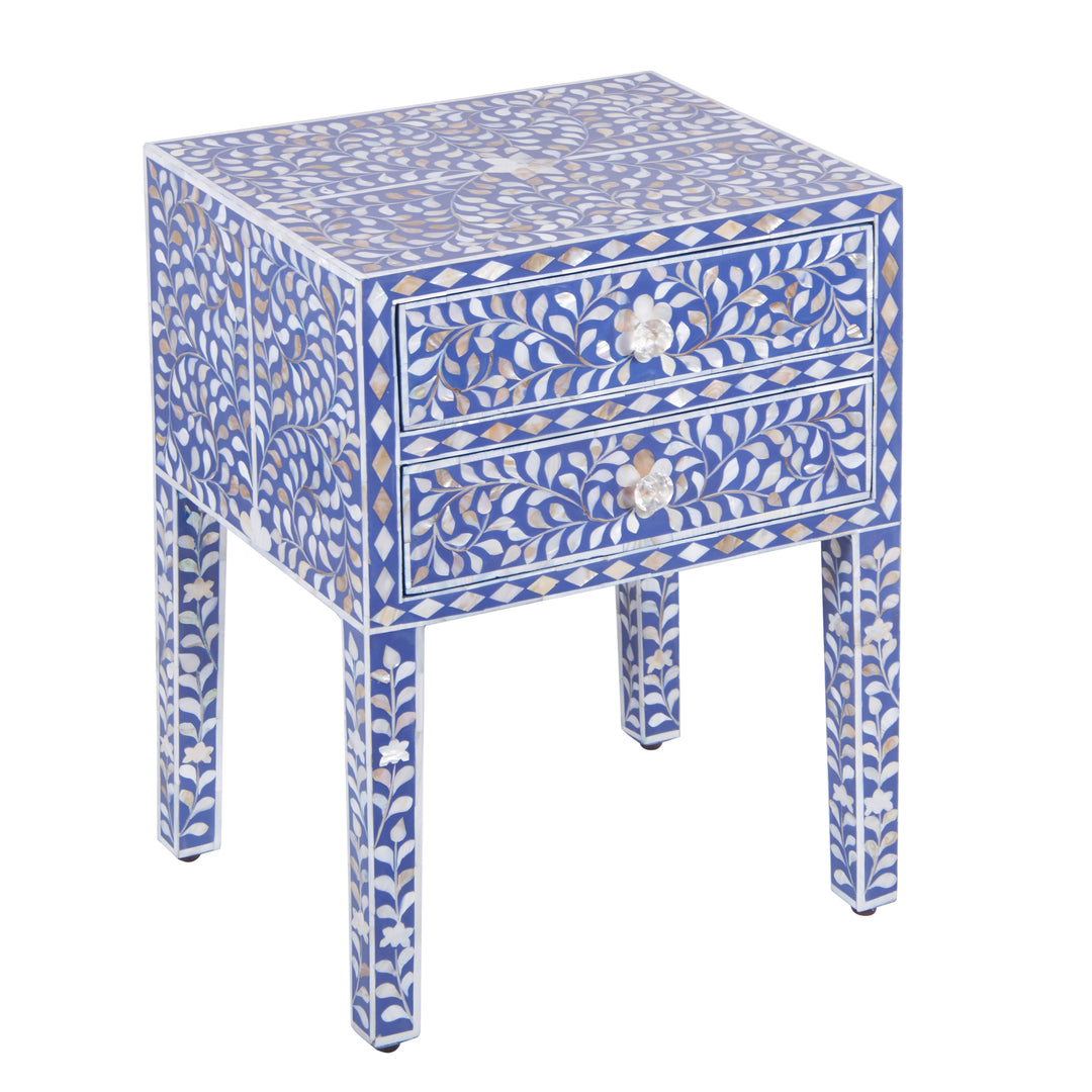 Mother of Pearl Inlay Bedside Table - Indigo Blue - Abacus and Hunt LLC