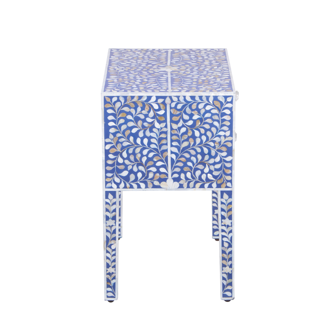 Mother of Pearl Inlay Bedside Table - Indigo Blue - Abacus and Hunt LLC