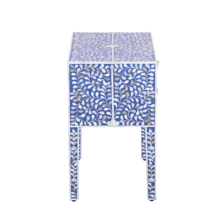 Mother of Pearl Inlay Bedside Table - Indigo Blue - Abacus and Hunt LLC