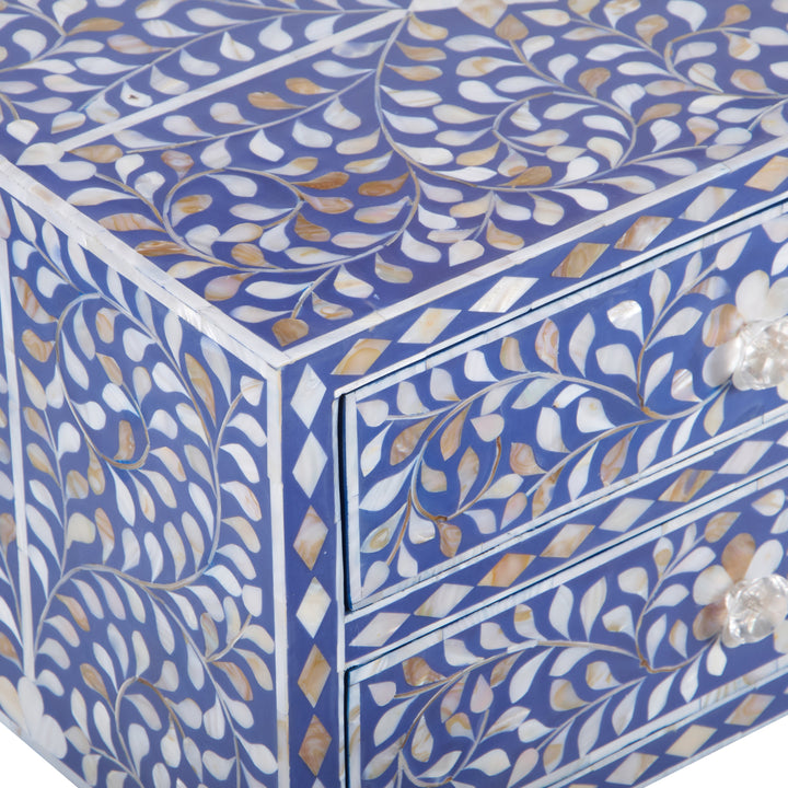 Mother of Pearl Inlay Bedside Table - Indigo Blue - Abacus and Hunt LLC