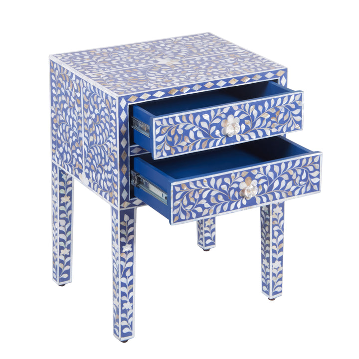 Mother of Pearl Inlay Bedside Table - Indigo Blue - Abacus and Hunt LLC