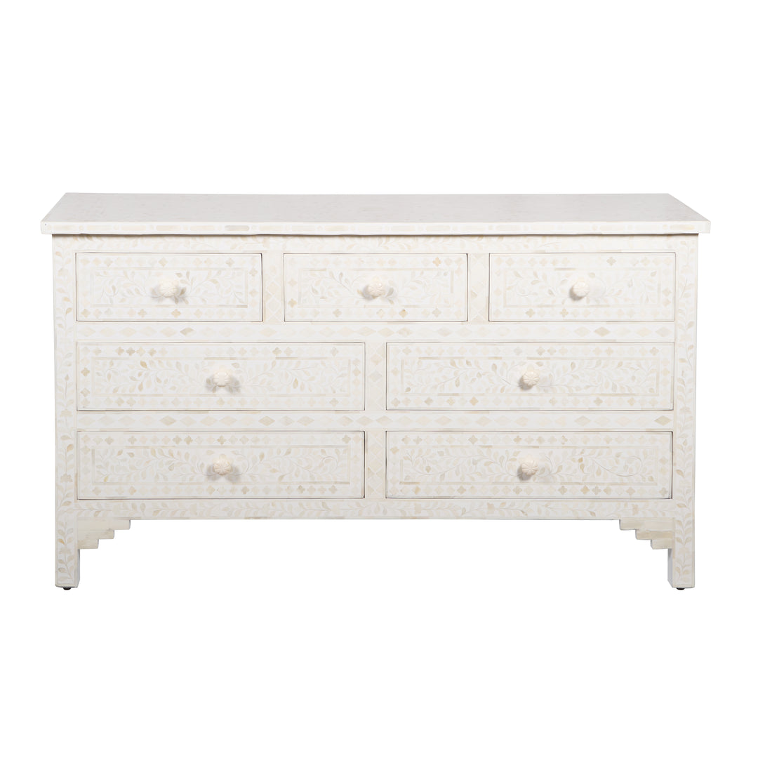 Bone Inlay 7 Drawer Dresser - White Floral