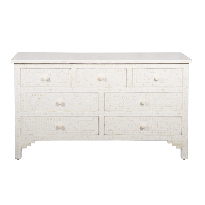 Bone Inlay 7 Drawer Dresser - White Floral