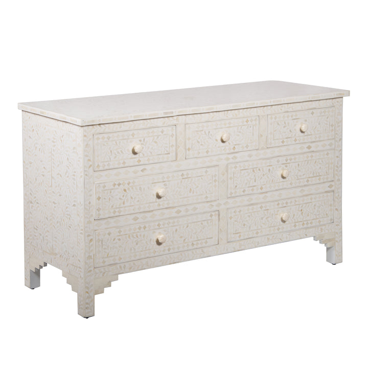 Bone Inlay 7 Drawer Dresser - White Floral