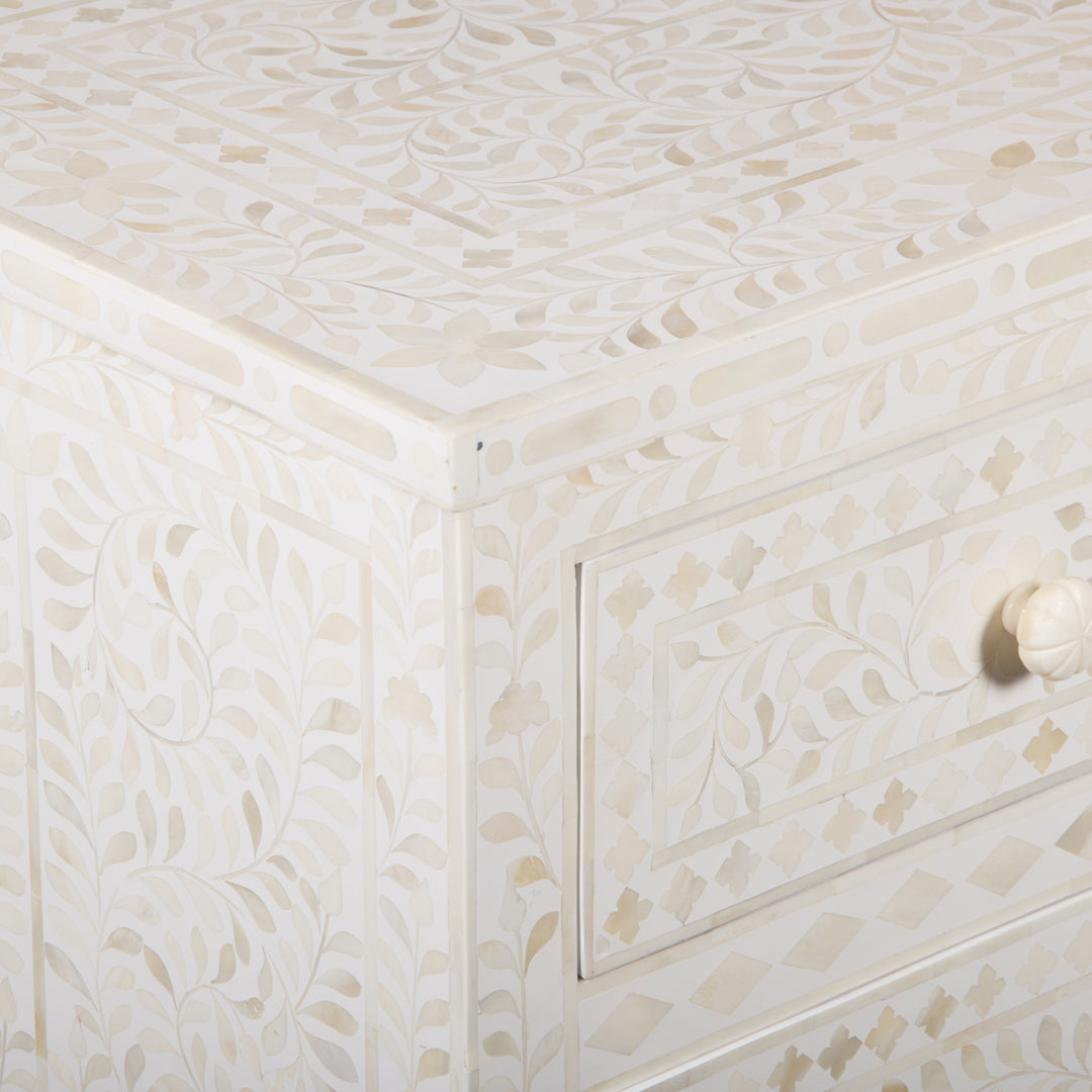 Bone Inlay 7 Drawer Dresser - White Floral