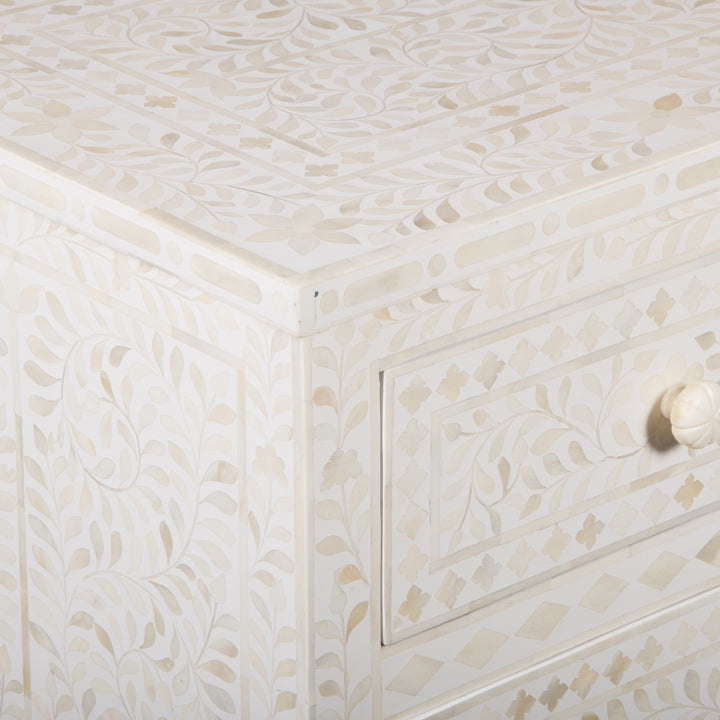 Bone Inlay 7 Drawer Dresser - White Floral