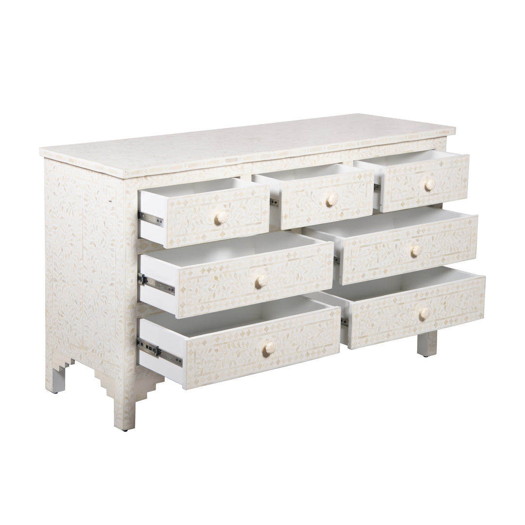 Bone Inlay 7 Drawer Dresser - White Floral
