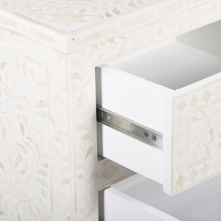Bone Inlay 7 Drawer Dresser - White Floral