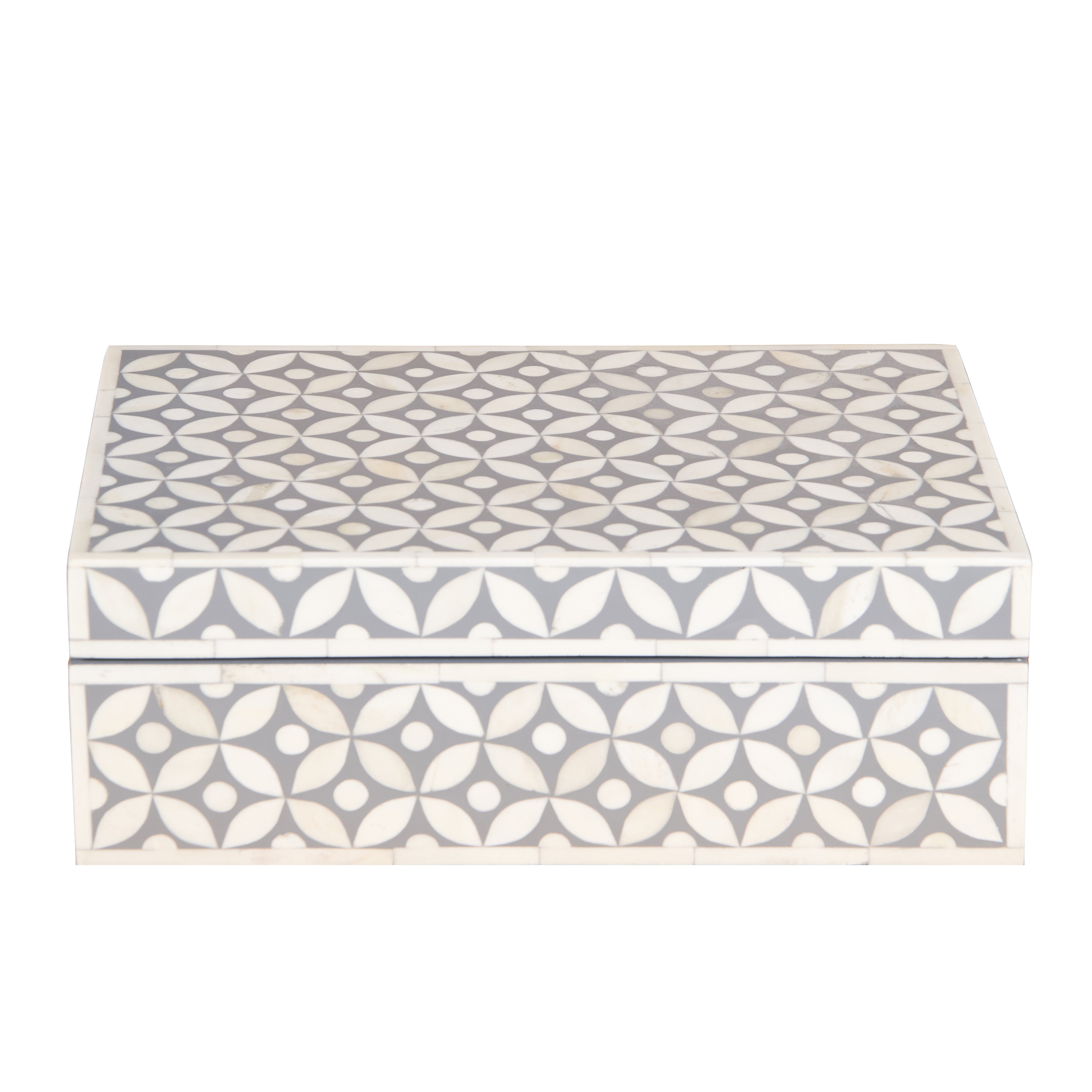 Bone Inlay Box Medium - Grey Geometric – Abacus and Hunt