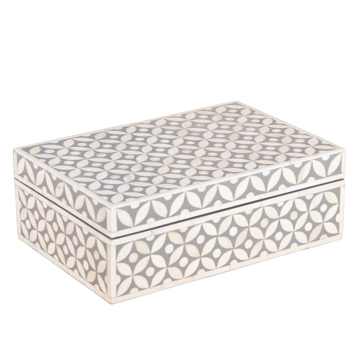 Bone Inlay Box Medium - Grey Geometric - Abacus and Hunt LLC