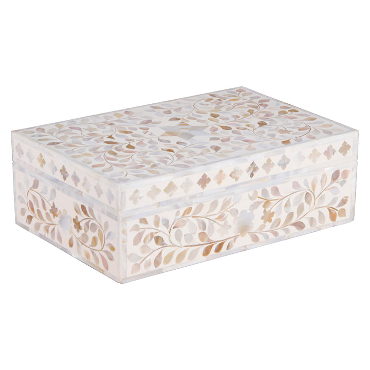 Mother of Pearl Inlay Box - White Floral - Abacus and Hunt LLC