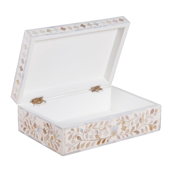 Mother of Pearl Inlay Box - White Floral - Abacus and Hunt LLC
