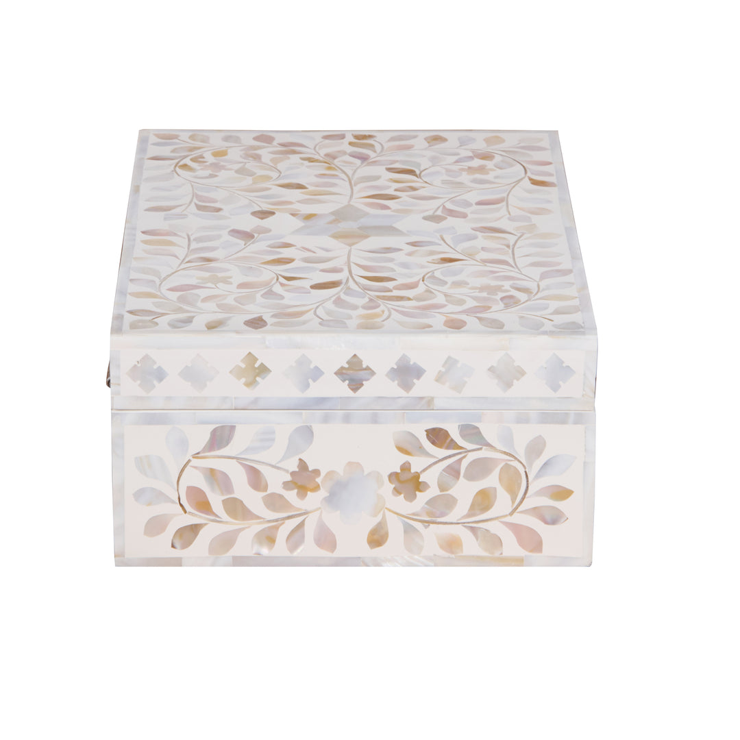 Mother of Pearl Inlay Box - White Floral - Abacus and Hunt LLC