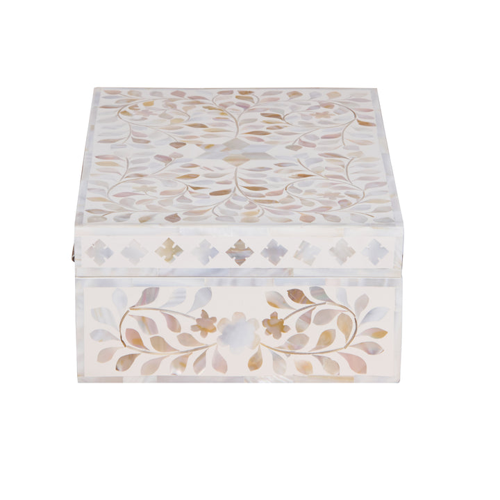 Mother of Pearl Inlay Box - White Floral - Abacus and Hunt LLC