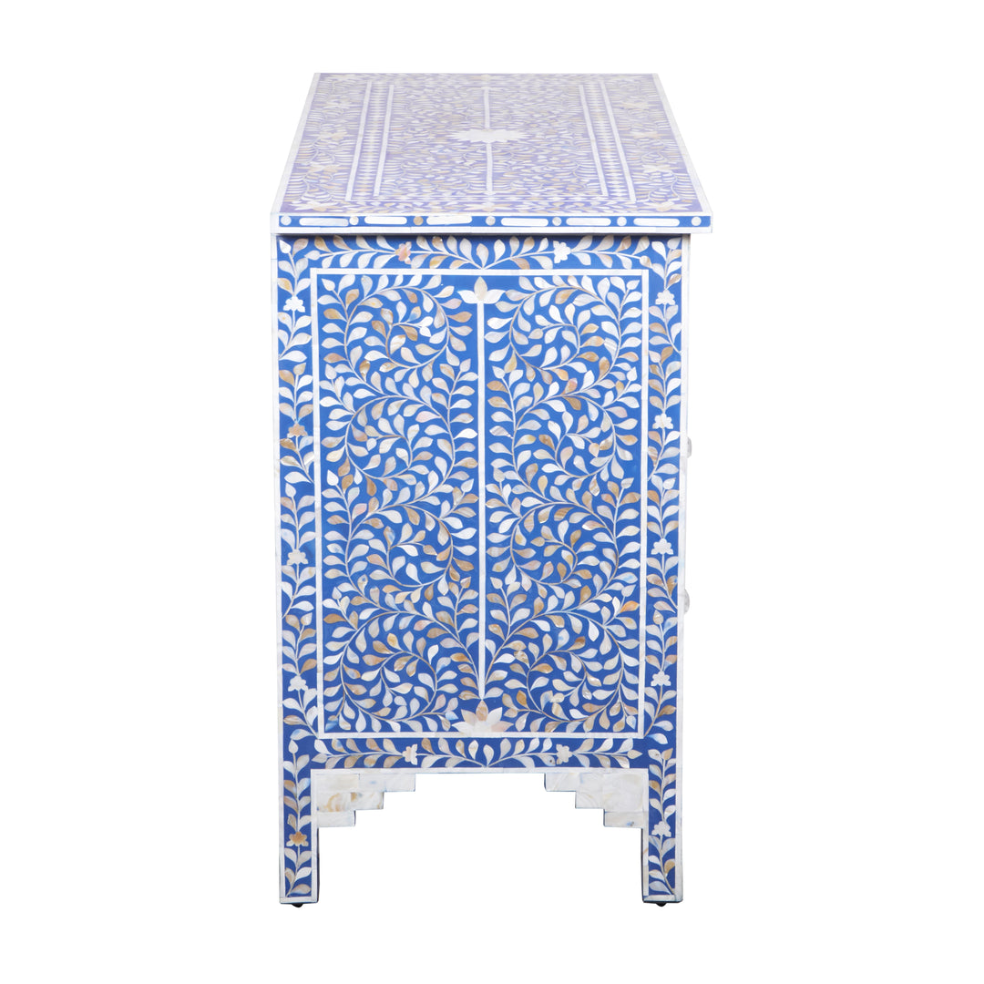 Mother of Pearl Inlay 4 Drawer Chest of Drawers - Blue Floral - Abacus and Hunt LLC
