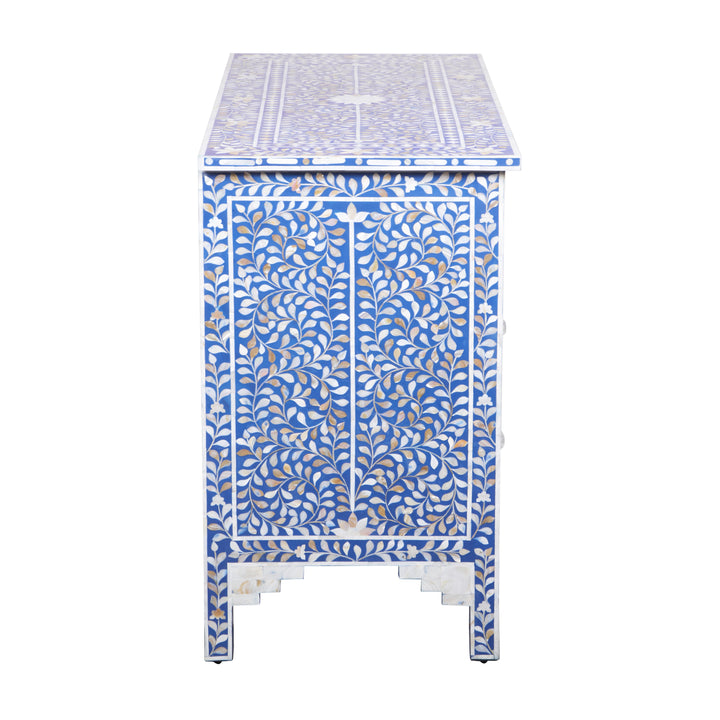 Mother of Pearl Inlay 4 Drawer Chest of Drawers - Blue Floral - Abacus and Hunt LLC