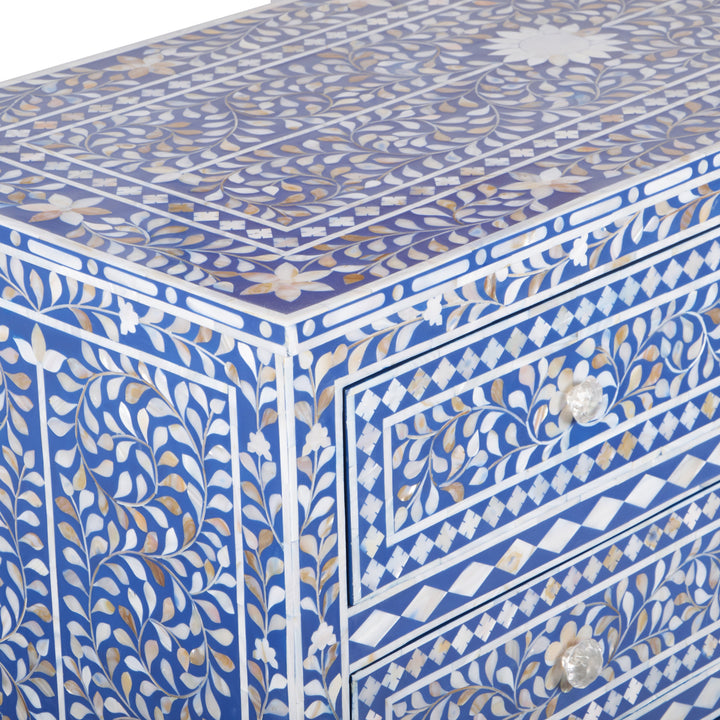 Mother of Pearl Inlay 4 Drawer Chest of Drawers - Blue Floral - Abacus and Hunt LLC