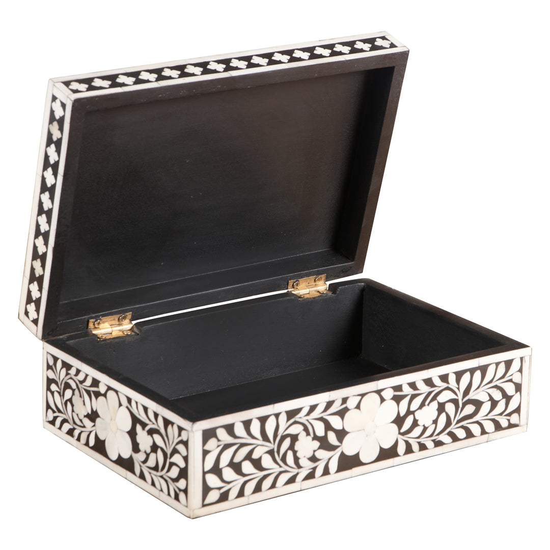 Bone Inlay Box Medium - Black Floral - Abacus and Hunt LLC