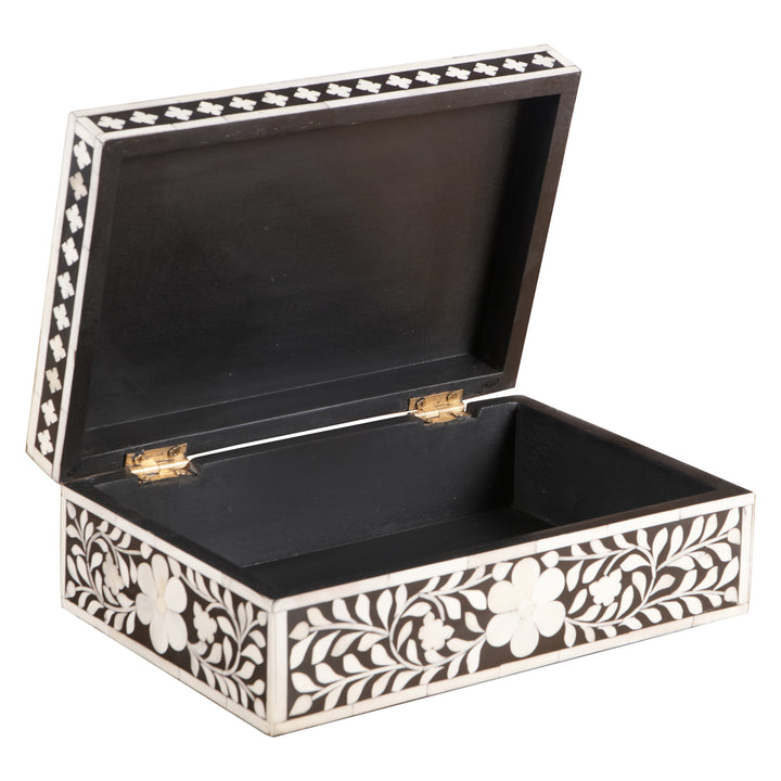 Bone Inlay Box Medium - Black Floral - Abacus and Hunt LLC