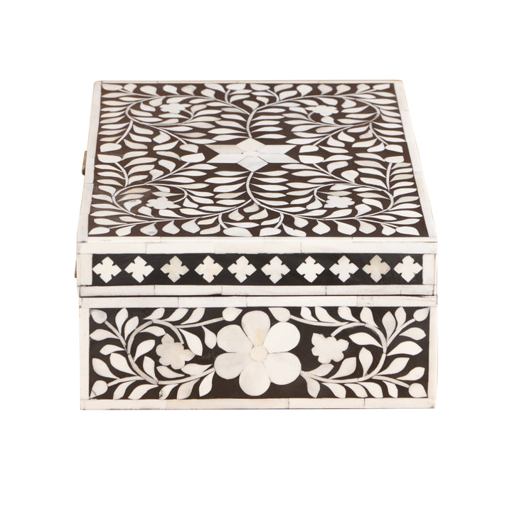 Bone Inlay Box Medium - Black Floral - Abacus and Hunt LLC