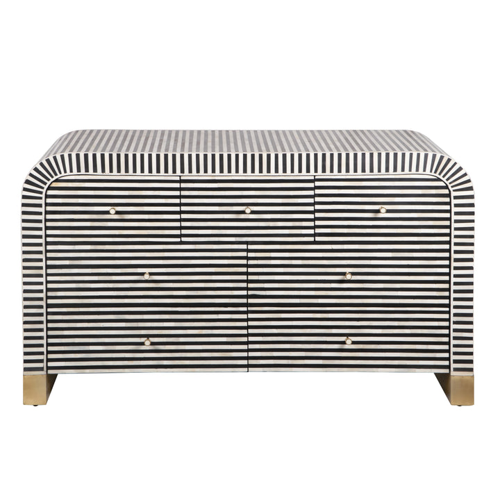 Bone Inlay Waterfall Buffet 7 Drawer Chest - Black Stripe - Abacus and Hunt LLC