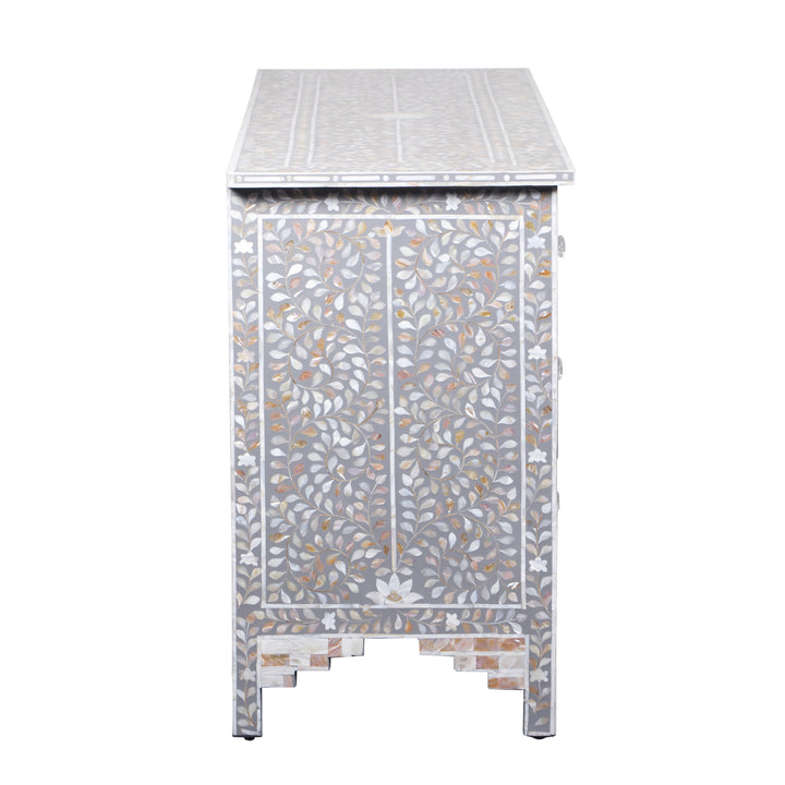 Mother of Pearl Inlay 7 Drawer Dresser - Mid Grey Floral