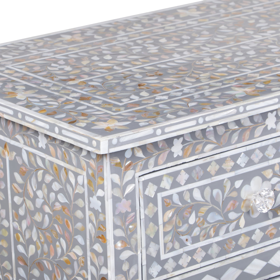 Mother of Pearl Inlay 7 Drawer Dresser - Mid Grey Floral