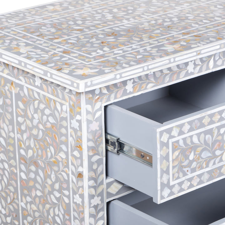 Mother of Pearl Inlay 7 Drawer Dresser - Mid Grey Floral