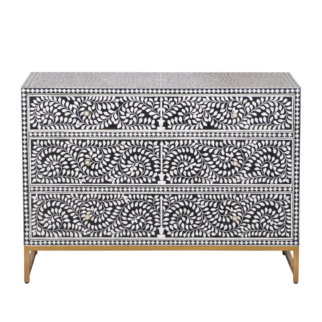 Bone Inlay 3 Drawer Dresser - Black Floral