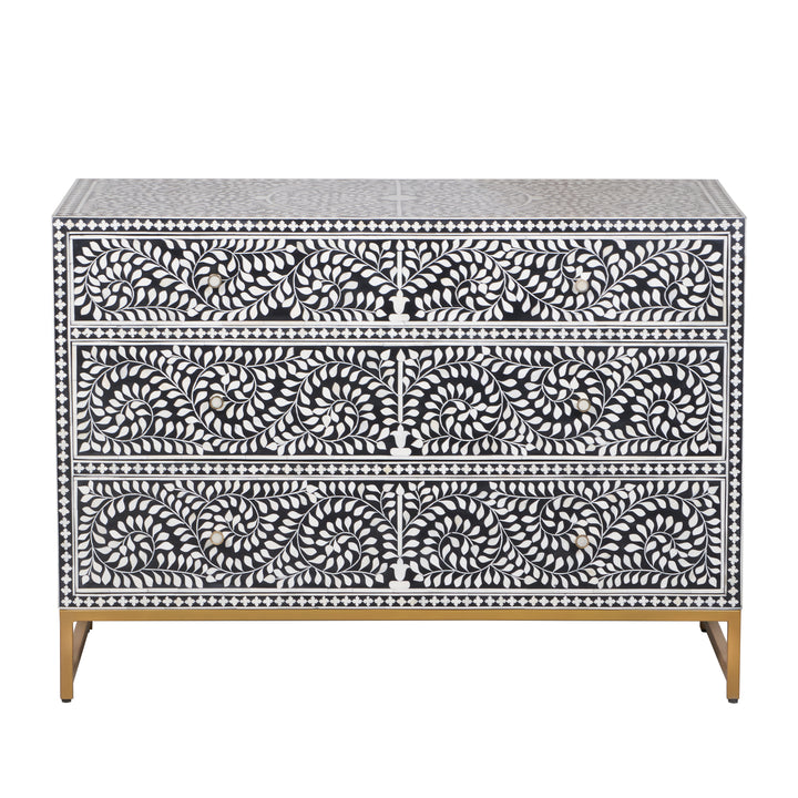Bone Inlay 3 Drawer Dresser - Black Floral