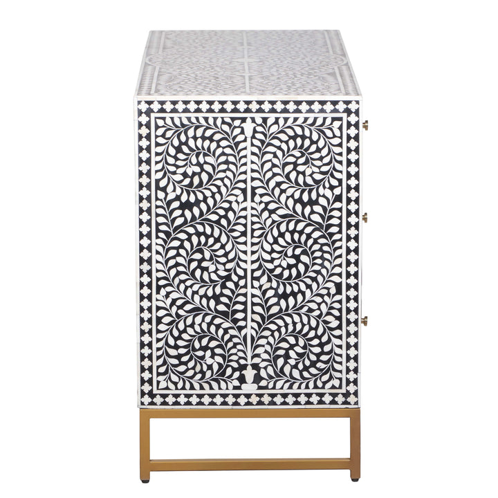 Bone Inlay 3 Drawer Dresser - Black Floral