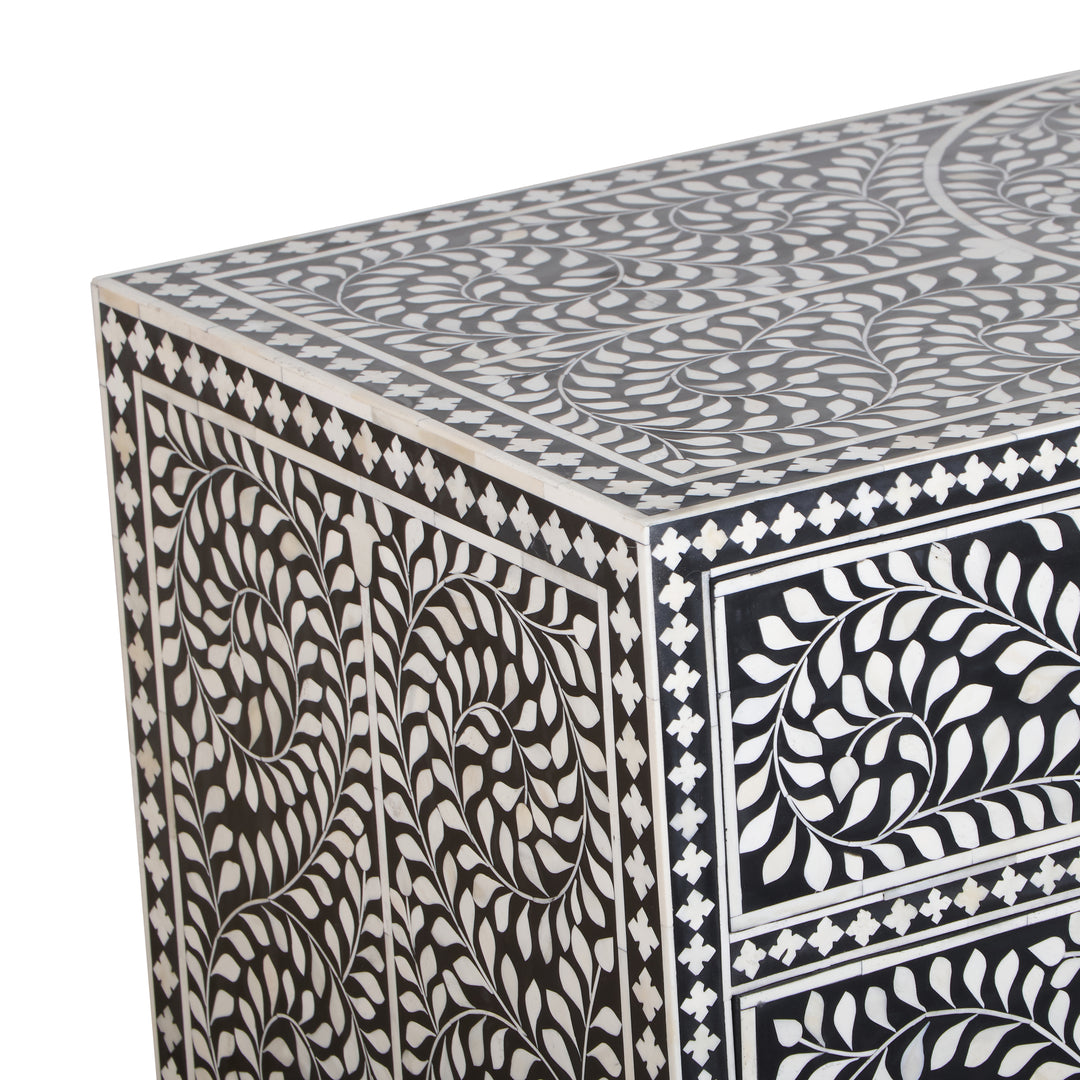 Bone Inlay 3 Drawer Dresser - Black Floral
