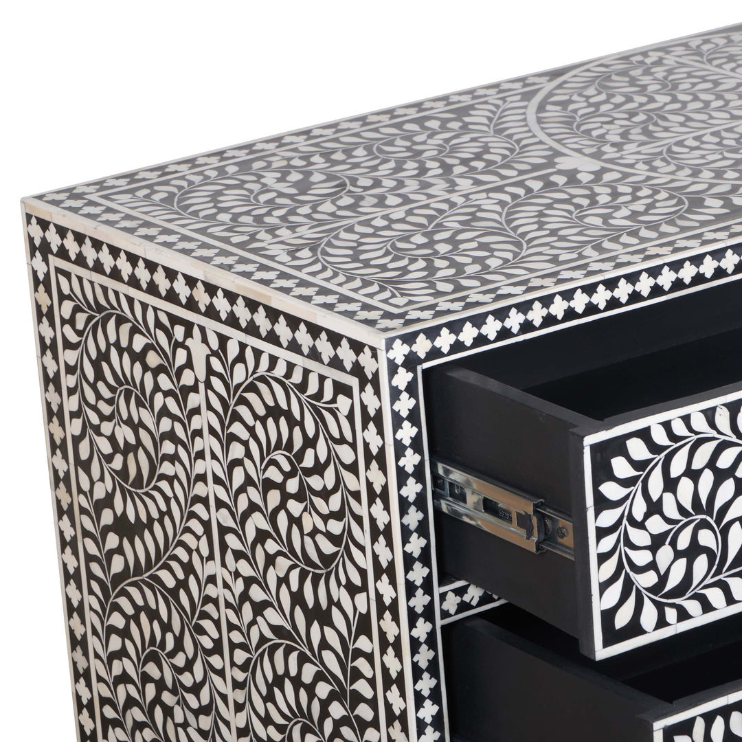 Bone Inlay 3 Drawer Dresser - Black Floral