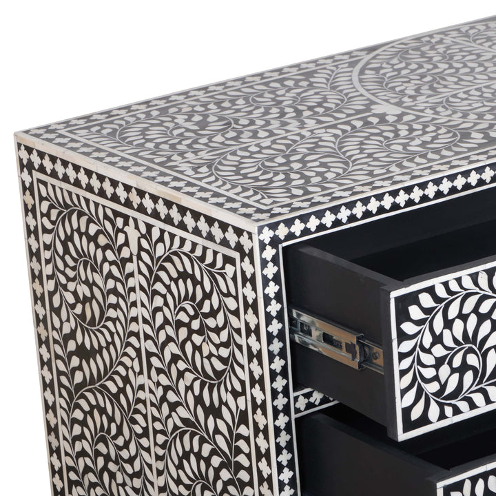 Bone Inlay 3 Drawer Dresser - Black Floral