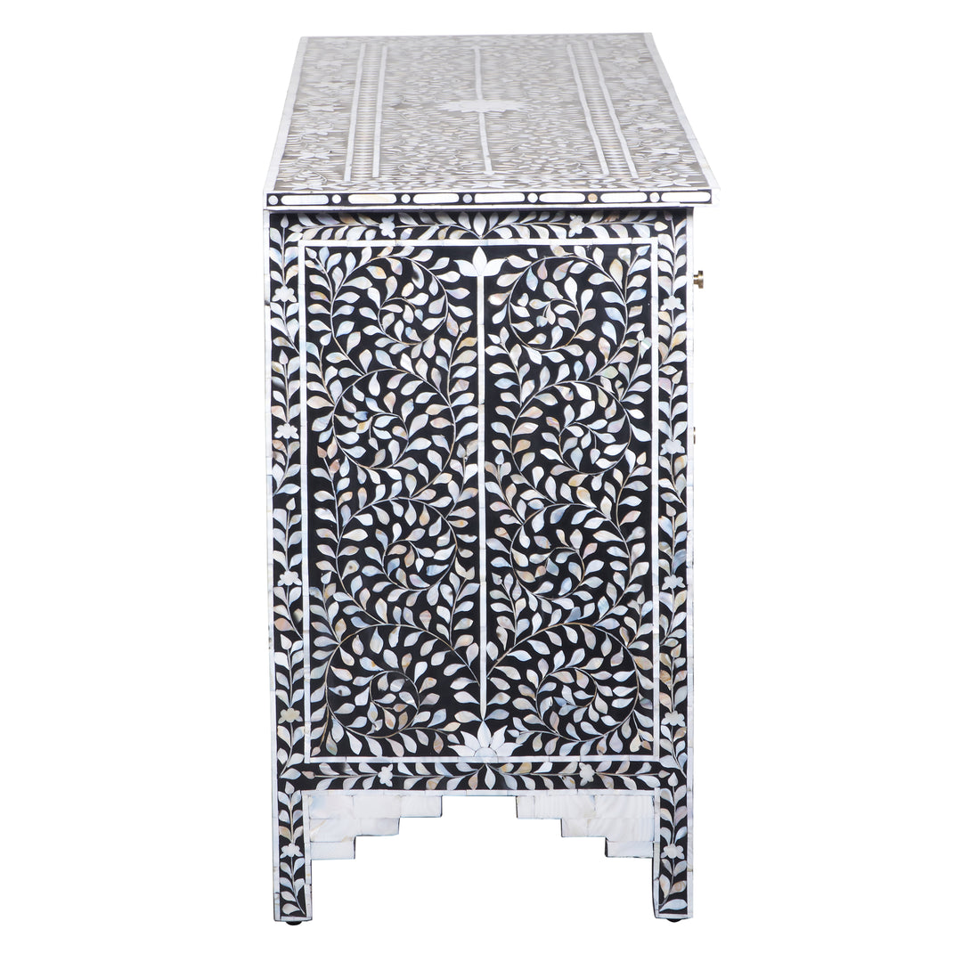 Mother of Pearl Inlay 7 Drawer Dresser - Black Floral