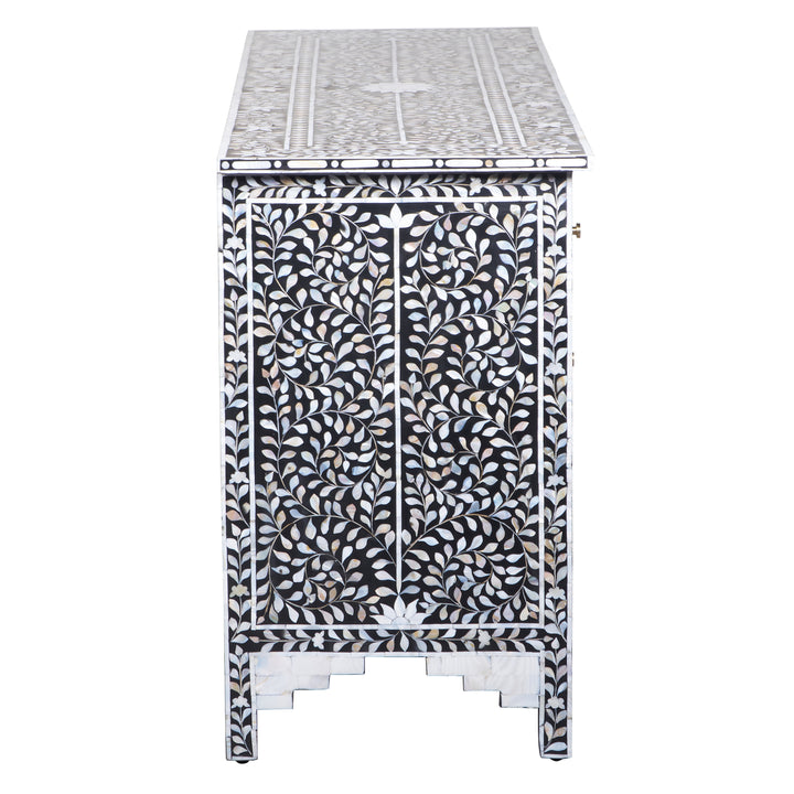 Mother of Pearl Inlay 7 Drawer Dresser - Black Floral