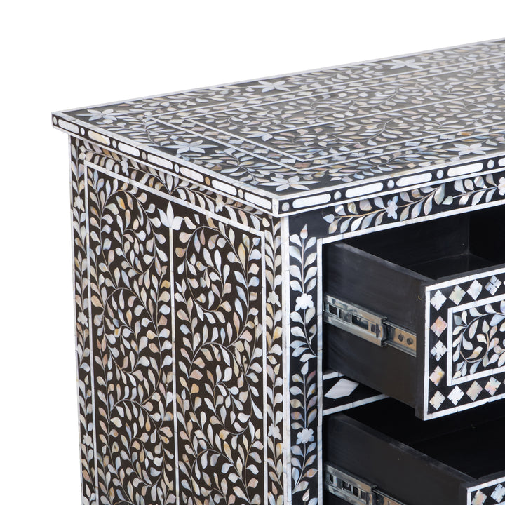 Mother of Pearl Inlay 7 Drawer Dresser - Black Floral